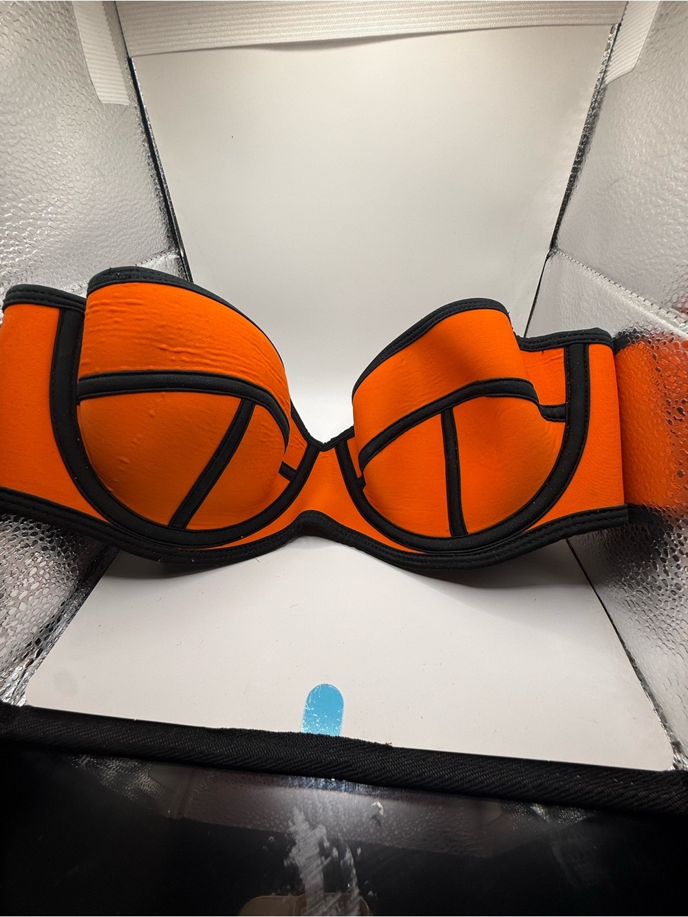 Orange and Black Contrast Trim Bikini Top